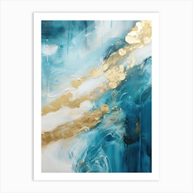 Gold And Blue Abstract Painting 3 Art Print