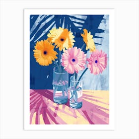 Gerbera Daisy Flowers On A Table   Contemporary Illustration 2 Art Print