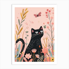 Black Cat In Flowers 2 Art Print