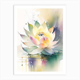 Blooming Lotus Flower In Lake Storybook Watercolour 2 Art Print