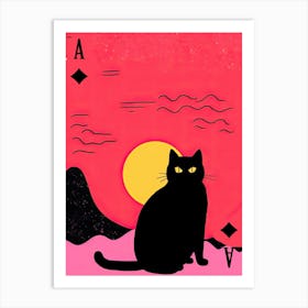 Playing Cards Cat 5 Pink And Black Art Print