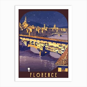 Florence At Night, Ponte Vecchio Bridge, Italy Art Print