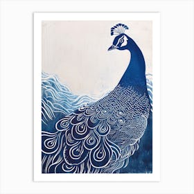 Peacock & The Waves Linocut Inspired Art Print