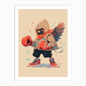 Bird In Boxing Gloves Art Print