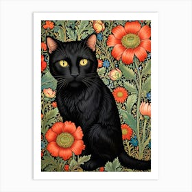 William Morris Black Cat In Flowers 3 Art Print