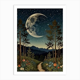 Moonlight In The Woods Style William Morris 2 Art Print