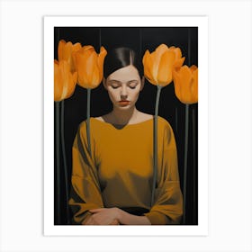 Girl With Tulips Art Print