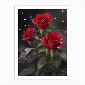 Red Roses At Rainy With Water Droplets Vertical Composition 62 Art Print