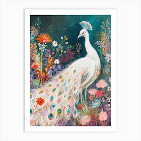 White Peacock Illustration 2 Art Print