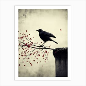 Crow in bloom 1 Art Print