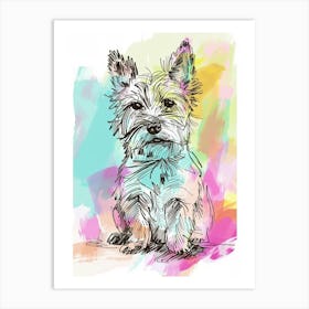 Pastel Watercolour Terrier Dog Line Illustration 1 Art Print