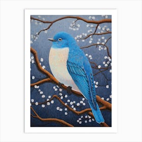 Ohara Koson Inspired Bird Painting Eastern Bluebird 2 Art Print