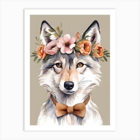 Baby Wolf Flower Crown Bowties Woodland Animal Nursery Decor (24) Art Print
