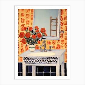 Bathroom Vanity Painting With A Marigold Bouquet 2 Art Print