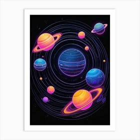 Default Neon Black Light Sgraffito Solar System 3d Illustratio 3 (1) Art Print