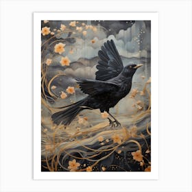 Blackbird 3 Gold Detail Painting Art Print