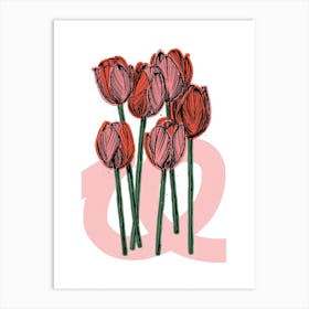Pink & Red Abstract Tulip Flowers Art Print