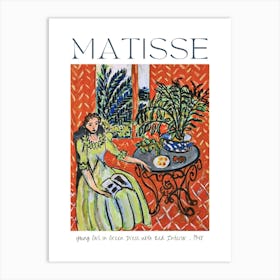 Henri Matisse Young Girl in a Green Dress in Red Interior 1948 in HD Art Poster Print for Feature Wall Decor - Fully Remastered High Definition Art Print