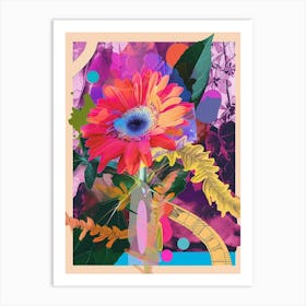 Gerbera Daisy 1 Neon Flower Collage Art Print