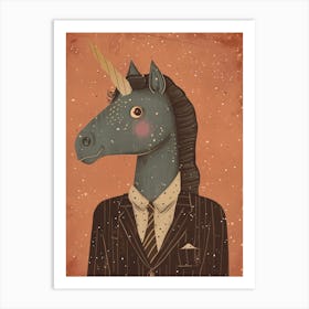 Unicorn In A Suit & Tie Mocha Muted Pastels 3 Art Print