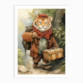 Tiger Illustration Traveling Watercolour 4 Art Print