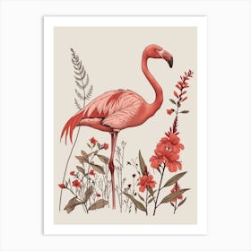 American Flamingo And Heliconia Minimalist Illustration 1 Art Print