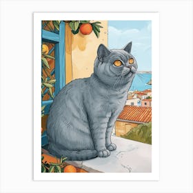 British Shorthair Cat Storybook Illustration 4 Art Print