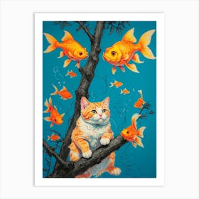 Goldfish Cat Art Print