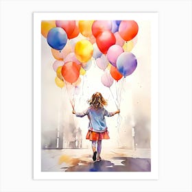 Little Girl Holding Balloons Art Print