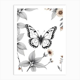 Butterfly And Flowers 1 Art Print