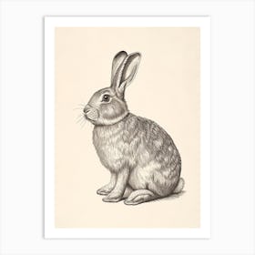 American Fuzzy Lop Blockprint Rabbit Illustration 1 Art Print