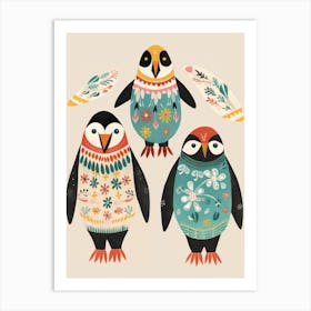 Folk Style Bird Painting Penguin 1 Art Print