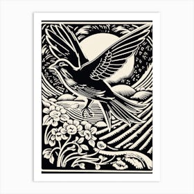 B&W Bird Linocut Barn Swallow 2 Art Print