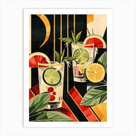 Art Deco Cocktail With Fruit Slices Art Print