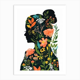 Silhouette Of A Woman With Flowers 8 Art Print