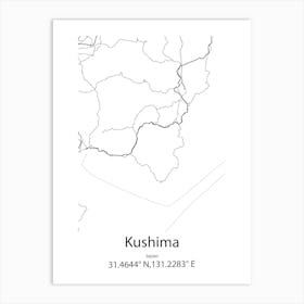 Kushima,Japan Minimalist Map Art Print