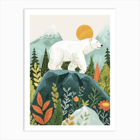 Polar Bear Walking On A Mountrain Storybook Illustration 4 Art Print