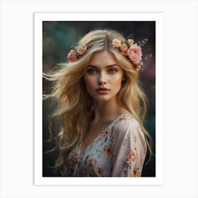 Beautiful Girl With Flowers Art Print