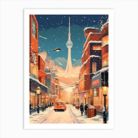 Winter Travel Night Illustration Seoul South Korea 1 Art Print