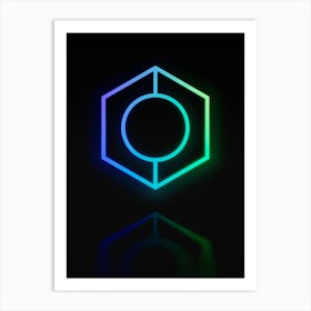 Neon Blue and Green Abstract Geometric Glyph on Black n.0395 Art Print