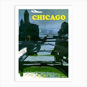 Chicago, Vintage Airline Poster Art Print