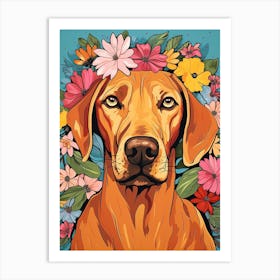 Rhodesian Ridgeback Portrait With A Flower Crown, Matisse Painting Style 1 Art Print