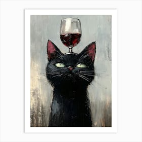 Black Cat Balances Wine On Head Art Print