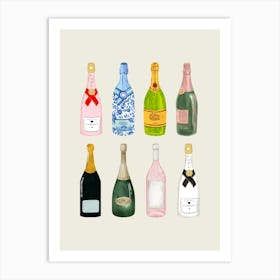 Champagne Bottles Tan Art Print