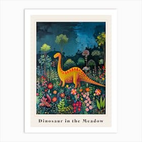 Dinosaur In The Meadow Painting 4 Poster Art Print