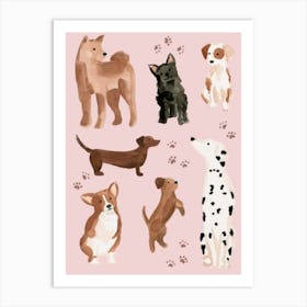 Dogs On A Pink Background , Dogs Print Art Print , wall art Art Print