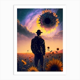 sunflower field in universe Art Print