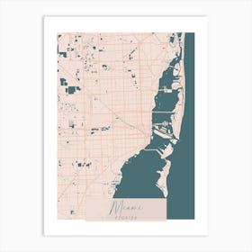 Miami Florida Pink and Blue Cute Script Street Map 1 Art Print