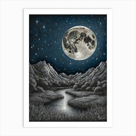 Moonlight Over The River Art Print