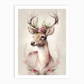 Deer With Flowers Art Print